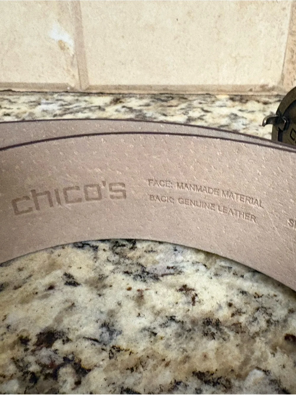 Chico's Dark Brown Croc-Embossed Belt with Amber Oval Buckle